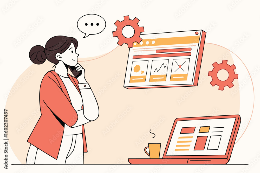 Poster creative professional reviewing data and project updates while working at a modern office desk with 