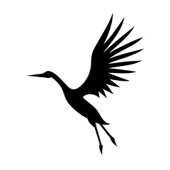 Fototapeta premium Buck bird Minimalist bird illustration, black outline, white background, long-necked wading bird, heron silhouette, simple curved lines, graphic design style, vector art, stylized wildlife icon, clean