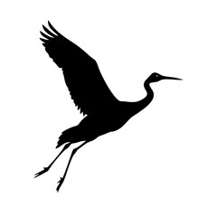 Fototapeta premium Buck bird Minimalist bird illustration, black outline, white background, long-necked wading bird, heron silhouette, simple curved lines, graphic design style, vector art, stylized wildlife icon, clean