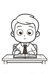 Outlined Cartoon Schoolboy Studying at Desk Education Learning Illustration. Ai Generated Images