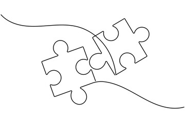 Puzzle icon line continuous drawing with Problem Solving isolate outline vector illustration