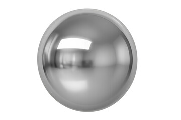 Silver metallic sphere gleaming, reflecting bright light across polished surface, suspended against transparent backdrop