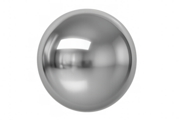 Silver metallic sphere gleaming, reflecting bright light across polished surface, suspended against transparent backdrop