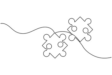 Puzzle icon line continuous drawing with Problem Solving isolate outline vector illustration