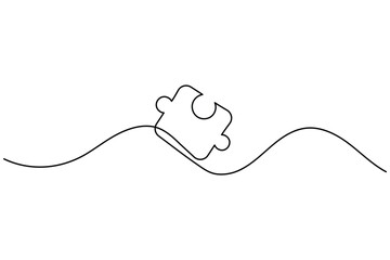 Puzzle icon line continuous drawing with Problem Solving isolate outline vector illustration