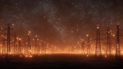 Networked technology connection wireless data speed through electric lines in a gigapixel landscape