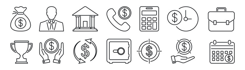 Finance and business line vector icon set
