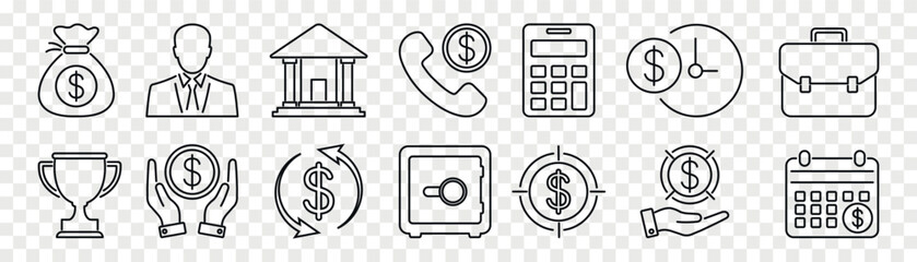 Finance and business line vector icon set