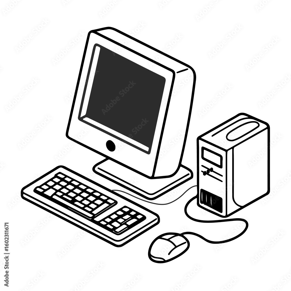 Fototapete retro computer system with monitor keyboard and mouse