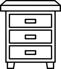Simple line drawing of a three drawer nightstand or bedside table