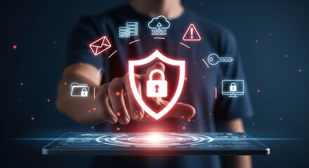 Cyber Security Protection Interface with Shield and Padlock