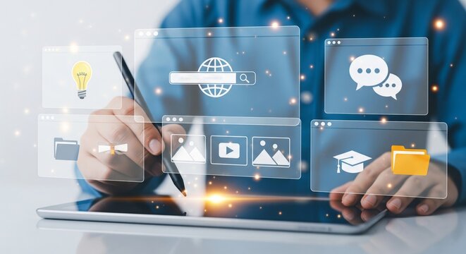 Digital Education Interface with User Interacting on Tablet