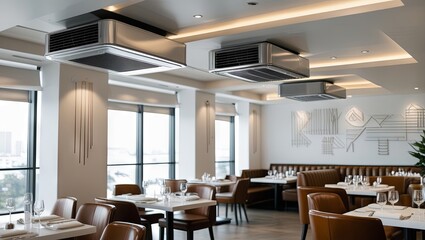 HVAC system mounted on the rooftop of a café, providing efficient air conditioning and climate control for the indoor environment