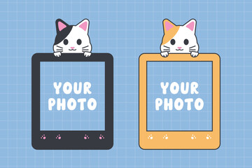 Cute Animal Photo Frame Template. Cartoon Cat Character Border for Kids or Kawaii Design