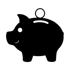 Piggy Bank Silhouette with Coin Inserting, representing Savings and Financial Planning icon vector
