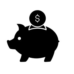 Black Piggy Bank with Dollar Coin Symbolizing Savings and Financial Security icon vector