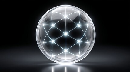 Innovative blockchain technology system unveiled on transparent globe showcasing wireless network data for financial revolution