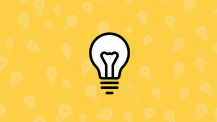 Illuminated light bulb pattern on vibrant yellow background