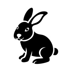 Stylized black rabbit silhouette sitting attentively against a icon vector