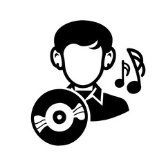 Iconic illustration of faceless person with vinyl record and music notes icon vector