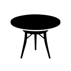 Stylized black silhouette of a round table with three legs icon vector