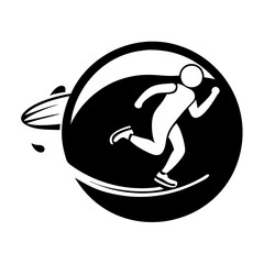 Black and white illustration of runner breaking through barrier or portal icon vector
