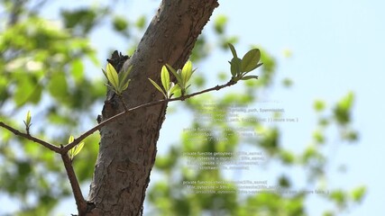 Animation of data processing over nature landscape. Business with nature and digital interface concept digitally generated video. - Powered by Adobe