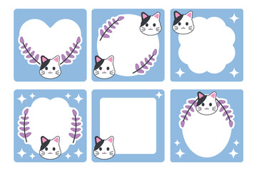 Cute Blue Cat Photo Frame Set. Kawaii Cat Borders for Kids, Scrapbooking, and Social Media Posts