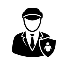 User profile security with guardian wearing a uniform in glyph style icon vector