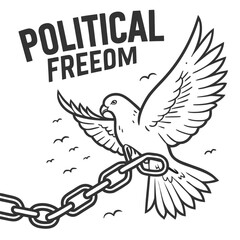 Fototapeta premium Dove flying through shattered chains minimalist symbolic art centered t-shirt design political freedom message