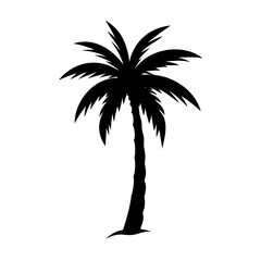 Black silhouette of a beautiful palm tree on a sunny icon vector