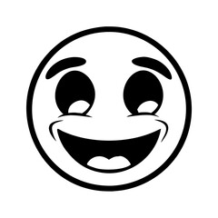 Black and white cartoon smiley face expressing happiness and joyfulness icon vector