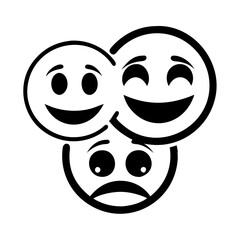 Three Emotion Icons Illustrating a Spectrum of Happy, Sad, and Mischievous Feelings icon vector