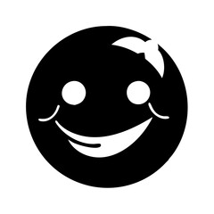 Minimalist black and white smiley face with hair bow for girls, a cute icon icon vector