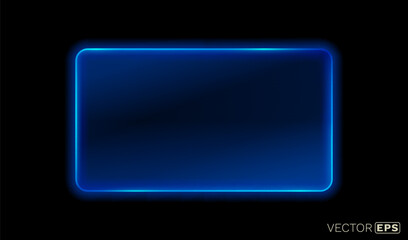 Neon Button frame, blue color, black background. Vector illustration