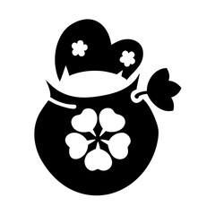 Stylized black and white illustration of a lucky bag with floral designs icon vector