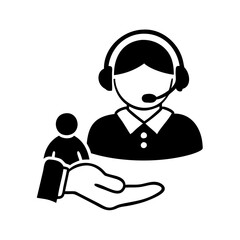 Customer service representative offering support and assistance to a small client icon vector