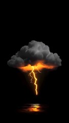 A dramatic depiction of a dark storm cloud with a bright lightning strike.