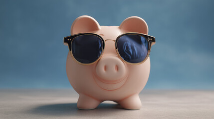 The playful piggy bank wearing sunglasses represents financial savings and prosperity.