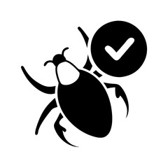 Successfully eradicated computer bug in system software shows green checkmark icon vector