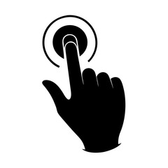 Hand touching a circular button to activate or select an option icon vector
