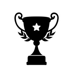 Black and White Trophy Icon with Star and Laurel Wreath Design icon vector