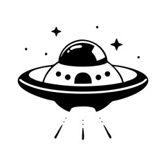 Simple cartoon illustration of a flying saucer with stars and dots icon vector