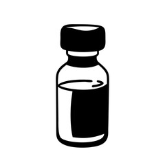 Black and white drawing of a medicine bottle, illustration style graphic icon vector