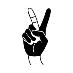 Obraz premium High contrast illustration of a hand making the peace symbol gesture icon vector
