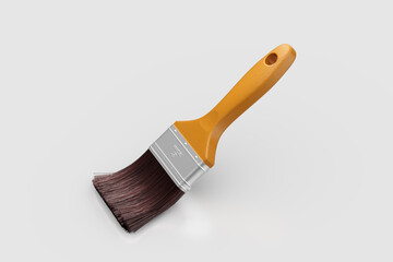 A realistic 3D render of a paintbrush with a wooden handle and metal ferrule. 3D Illustration