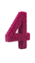 A fluffy pink number four isolated on transparent background
