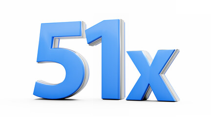 Blue 51x Fifty One x Or 51 Times For Advertising And Dynamic Sales Presentations 3D Illustration