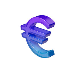 Glossy Euro currency symbol in a purple-to-blue gradient with smooth depth and shine, 3D Illustration