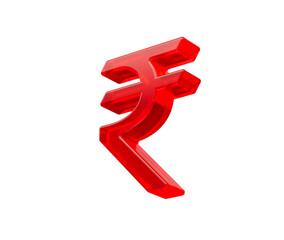 Glossy red Indian Rupee symbol with smooth edges and depth, vibrant and modern, 3D Illustration.